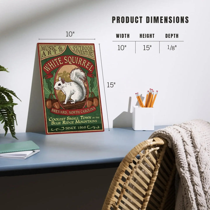 Brevard, North Carolina, White Squirrel Vintage Sign, Lantern Press Artwork, Wood Signs and Postcards - Lantern Press