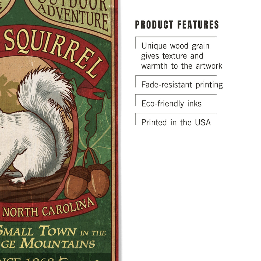 Brevard, North Carolina, White Squirrel Vintage Sign, Lantern Press Artwork, Wood Signs and Postcards - Lantern Press