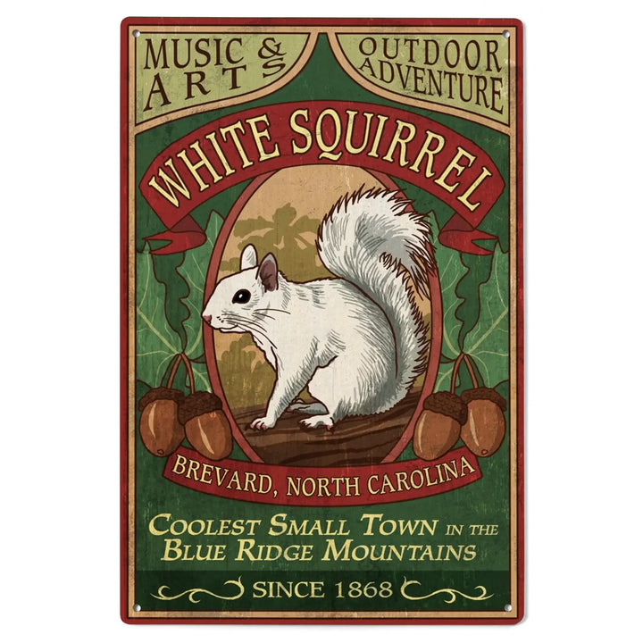 Brevard, North Carolina, White Squirrel Vintage Sign, Lantern Press Artwork, Wood Signs and Postcards - Lantern Press