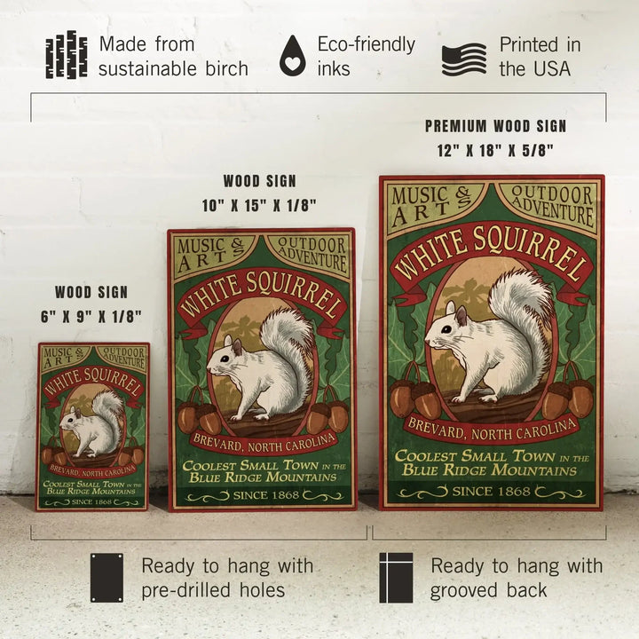 Brevard, North Carolina, White Squirrel Vintage Sign, Lantern Press Artwork, Wood Signs and Postcards - Lantern Press