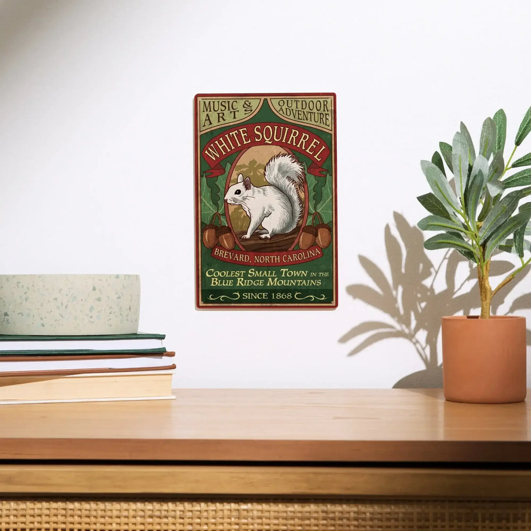 Brevard, North Carolina, White Squirrel Vintage Sign, Lantern Press Artwork, Wood Signs and Postcards - Lantern Press