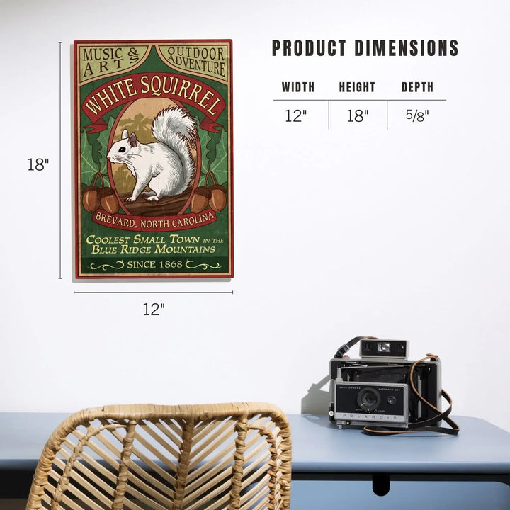 Brevard, North Carolina, White Squirrel Vintage Sign, Lantern Press Artwork, Wood Signs and Postcards - Lantern Press