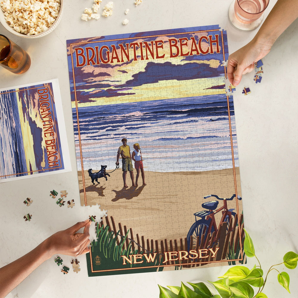 Brigantine Beach, New Jersey, Beach and Sunset, Jigsaw Puzzle Puzzle Lantern Press 