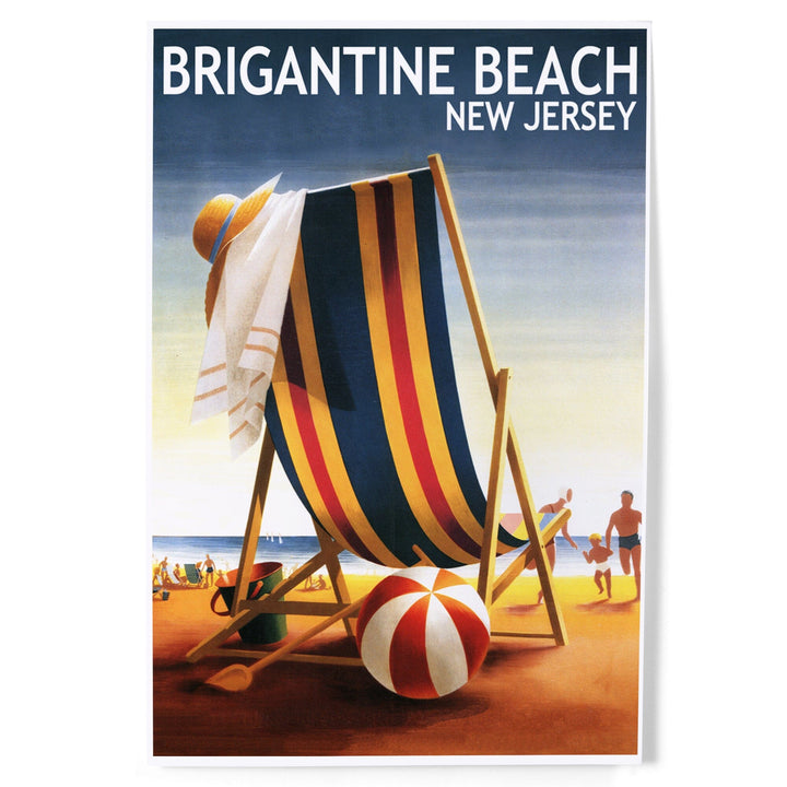 Brigantine Beach, New Jersey, Beach Chair and Ball, Art & Giclee Prints - Lantern Press