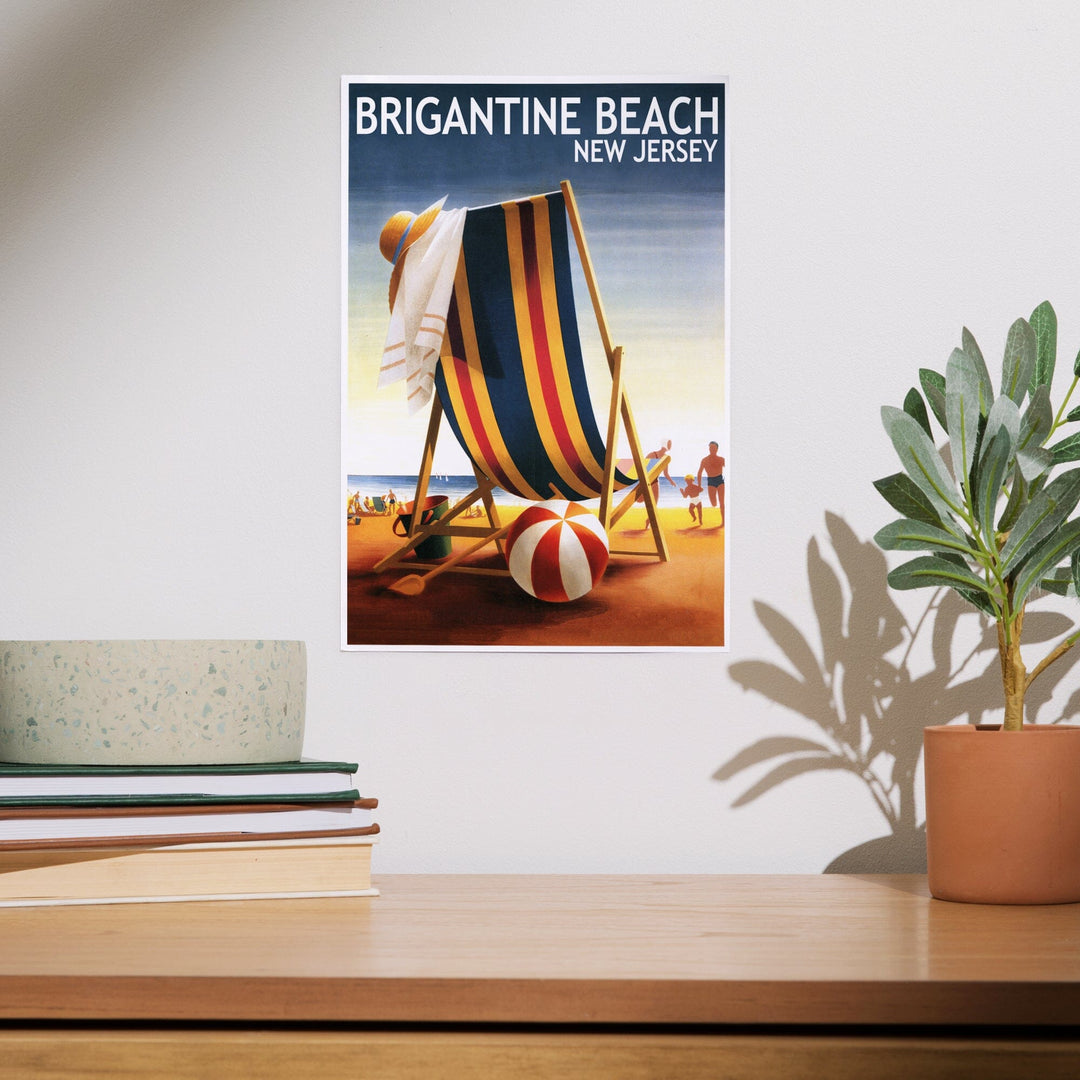 Brigantine Beach, New Jersey, Beach Chair and Ball, Art & Giclee Prints Art Lantern Press 