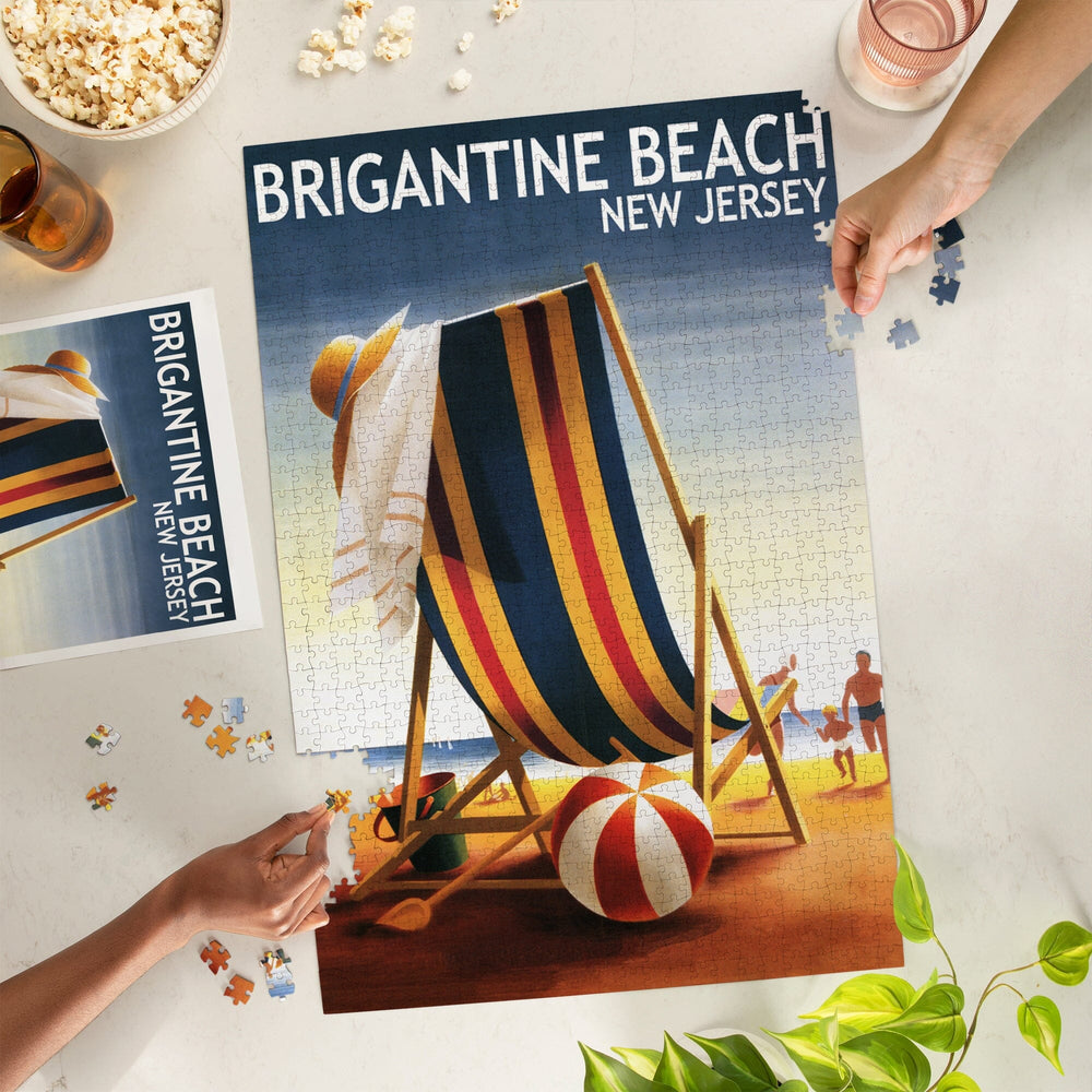 Brigantine Beach, New Jersey, Beach Chair and Ball, Jigsaw Puzzle Puzzle Lantern Press 
