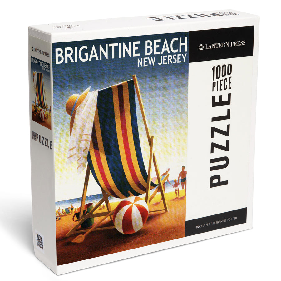 Brigantine Beach, New Jersey, Beach Chair and Ball, Jigsaw Puzzle Puzzle Lantern Press 