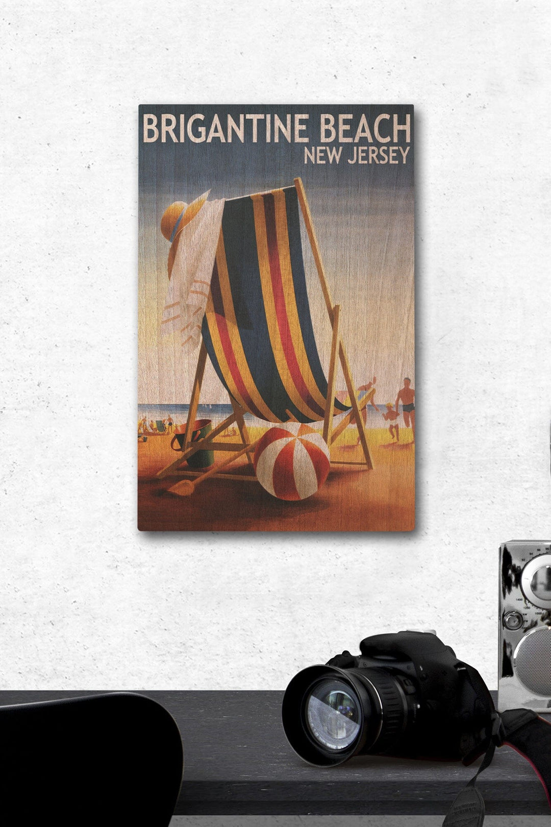 Brigantine Beach, New Jersey, Beach Chair and Ball, Lantern Press Poster, Wood Signs and Postcards - Lantern Press