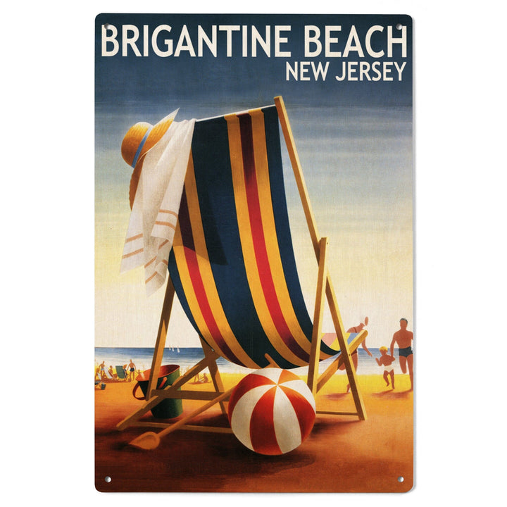 Brigantine Beach, New Jersey, Beach Chair and Ball, Lantern Press Poster, Wood Signs and Postcards - Lantern Press