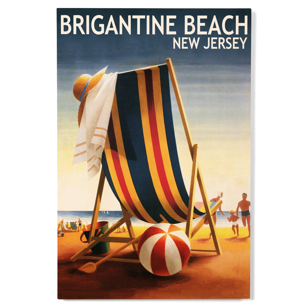 Brigantine Beach, New Jersey, Beach Chair and Ball, Lantern Press Poster, Wood Signs and Postcards - Lantern Press