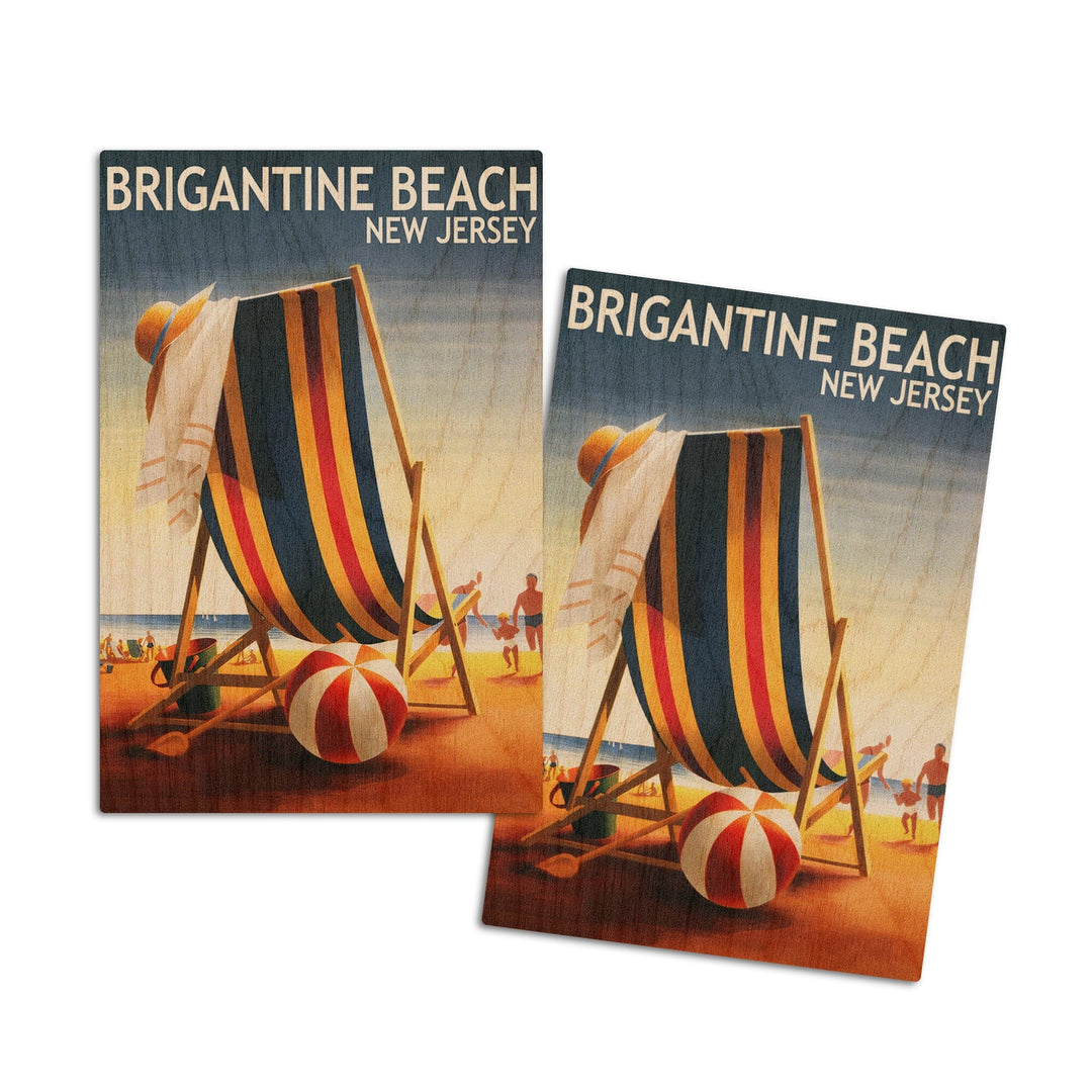 Brigantine Beach, New Jersey, Beach Chair and Ball, Lantern Press Poster, Wood Signs and Postcards - Lantern Press