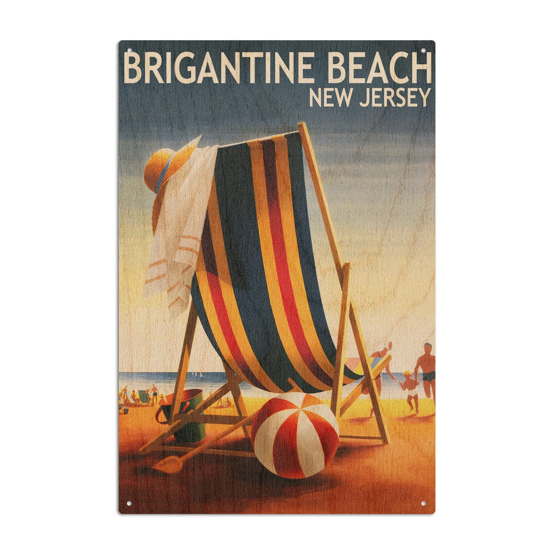 Brigantine Beach, New Jersey, Beach Chair and Ball, Lantern Press Poster, Wood Signs and Postcards - Lantern Press