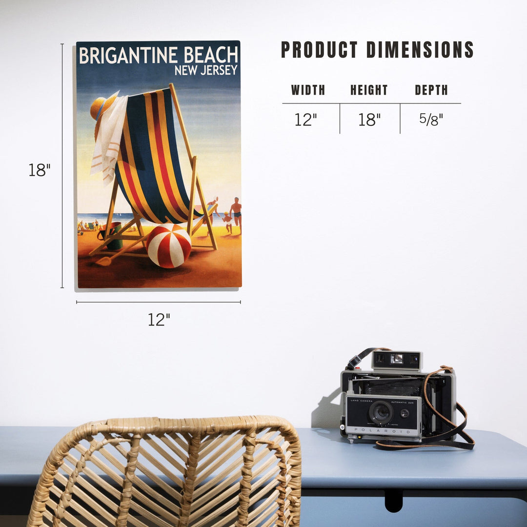 Brigantine Beach, New Jersey, Beach Chair and Ball, Lantern Press Poster, Wood Signs and Postcards - Lantern Press