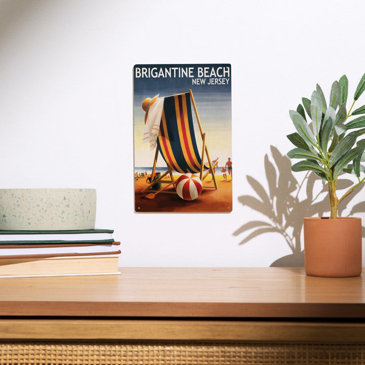 Brigantine Beach, New Jersey, Beach Chair and Ball, Lantern Press Poster, Wood Signs and Postcards - Lantern Press