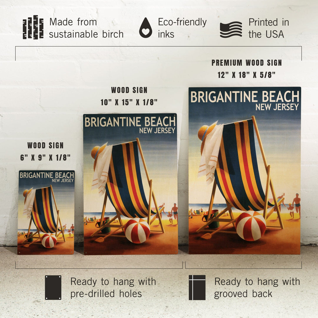 Brigantine Beach, New Jersey, Beach Chair and Ball, Lantern Press Poster, Wood Signs and Postcards - Lantern Press