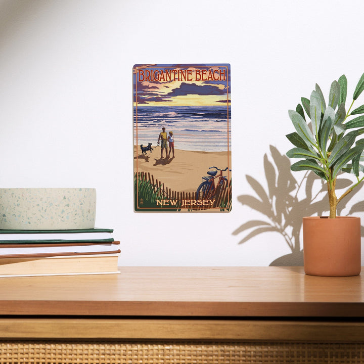 Brigantine Beach, New Jersey, Beach & Sunset, Lantern Press Artwork, Wood Signs and Postcards - Lantern Press