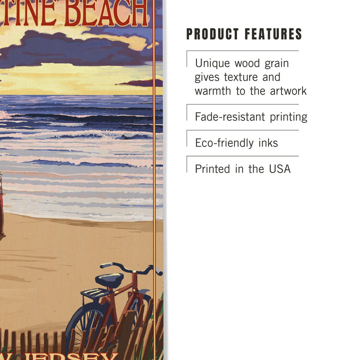 Brigantine Beach, New Jersey, Beach & Sunset, Lantern Press Artwork, Wood Signs and Postcards - Lantern Press