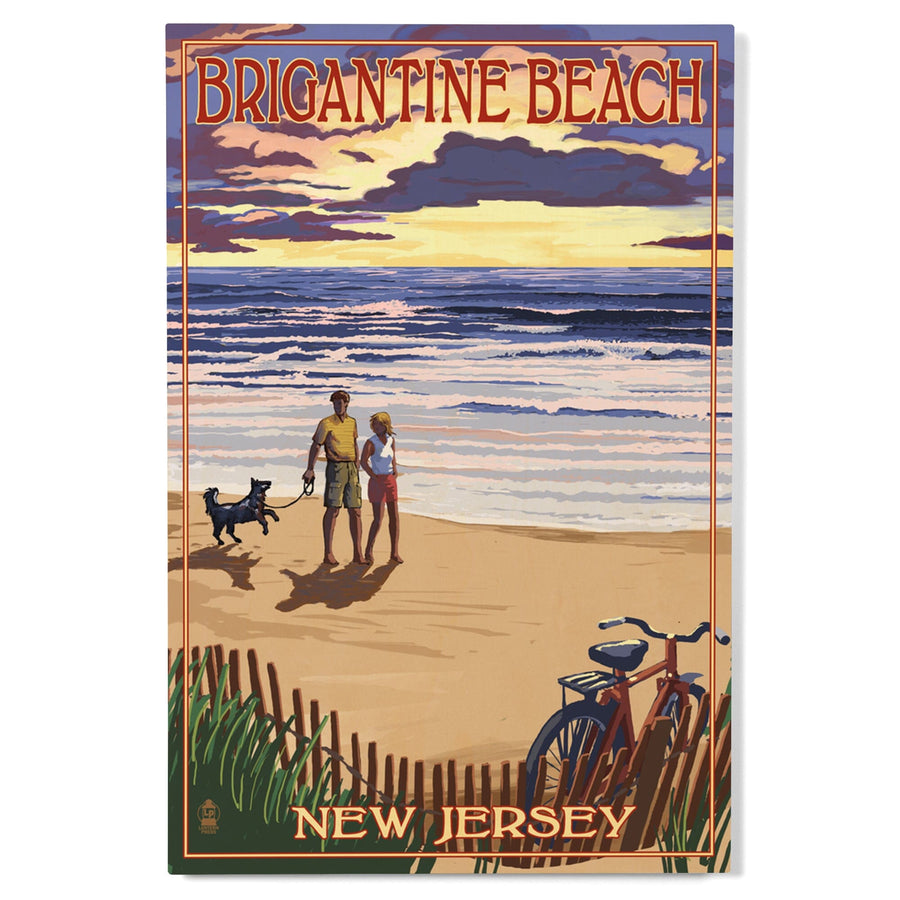 Brigantine Beach, New Jersey, Beach & Sunset, Lantern Press Artwork, Wood Signs and Postcards - Lantern Press