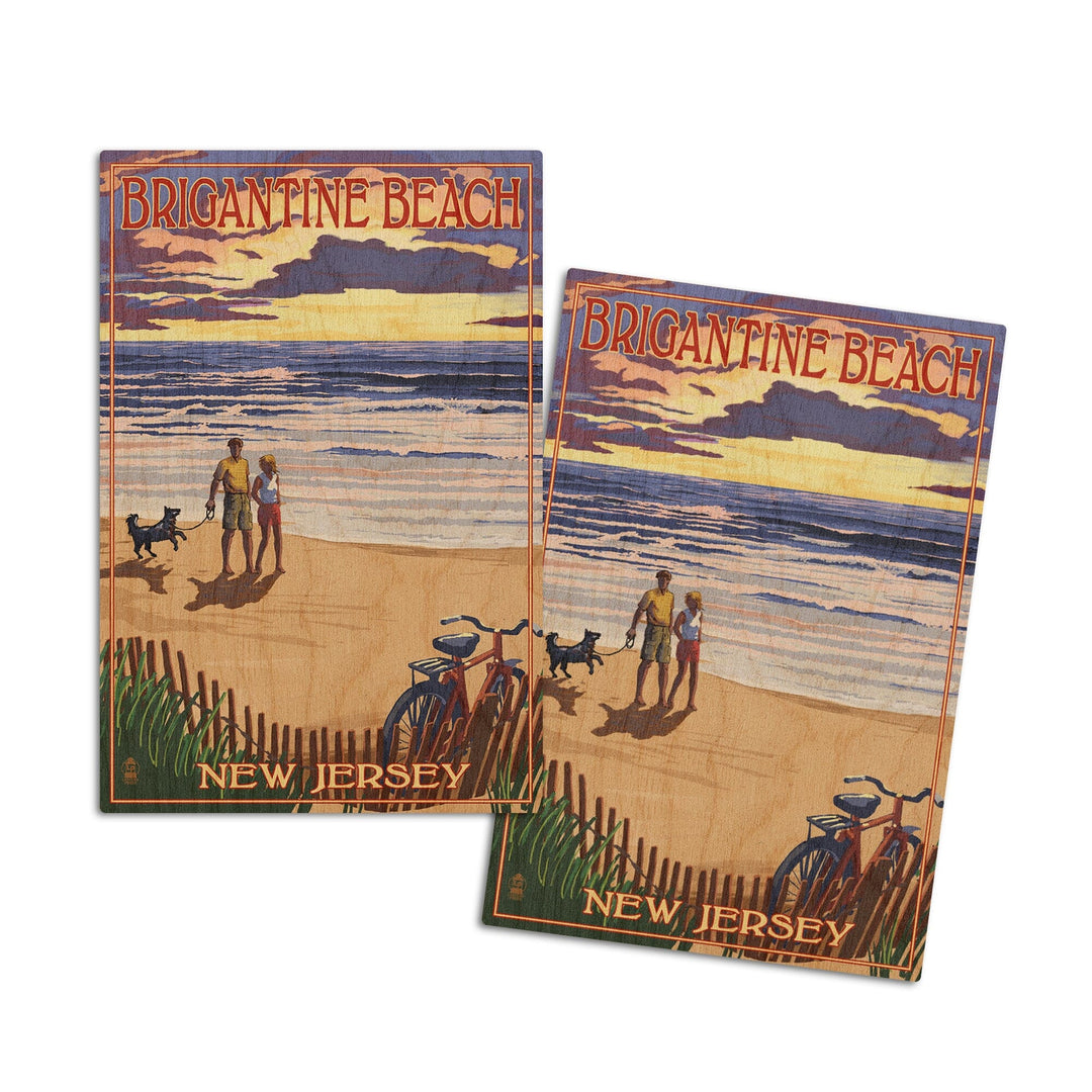 Brigantine Beach, New Jersey, Beach & Sunset, Lantern Press Artwork, Wood Signs and Postcards - Lantern Press