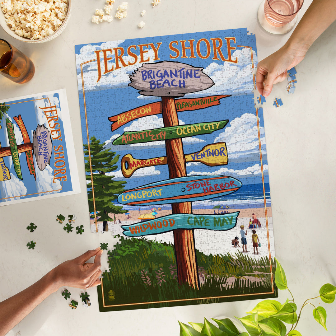 Brigantine Beach, New Jersey, Destinations Signpost, Jigsaw Puzzle Puzzle Lantern Press 
