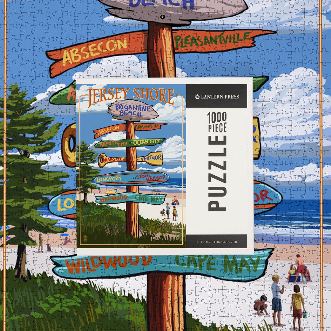 Brigantine Beach, New Jersey, Destinations Signpost, Jigsaw Puzzle Puzzle Lantern Press 