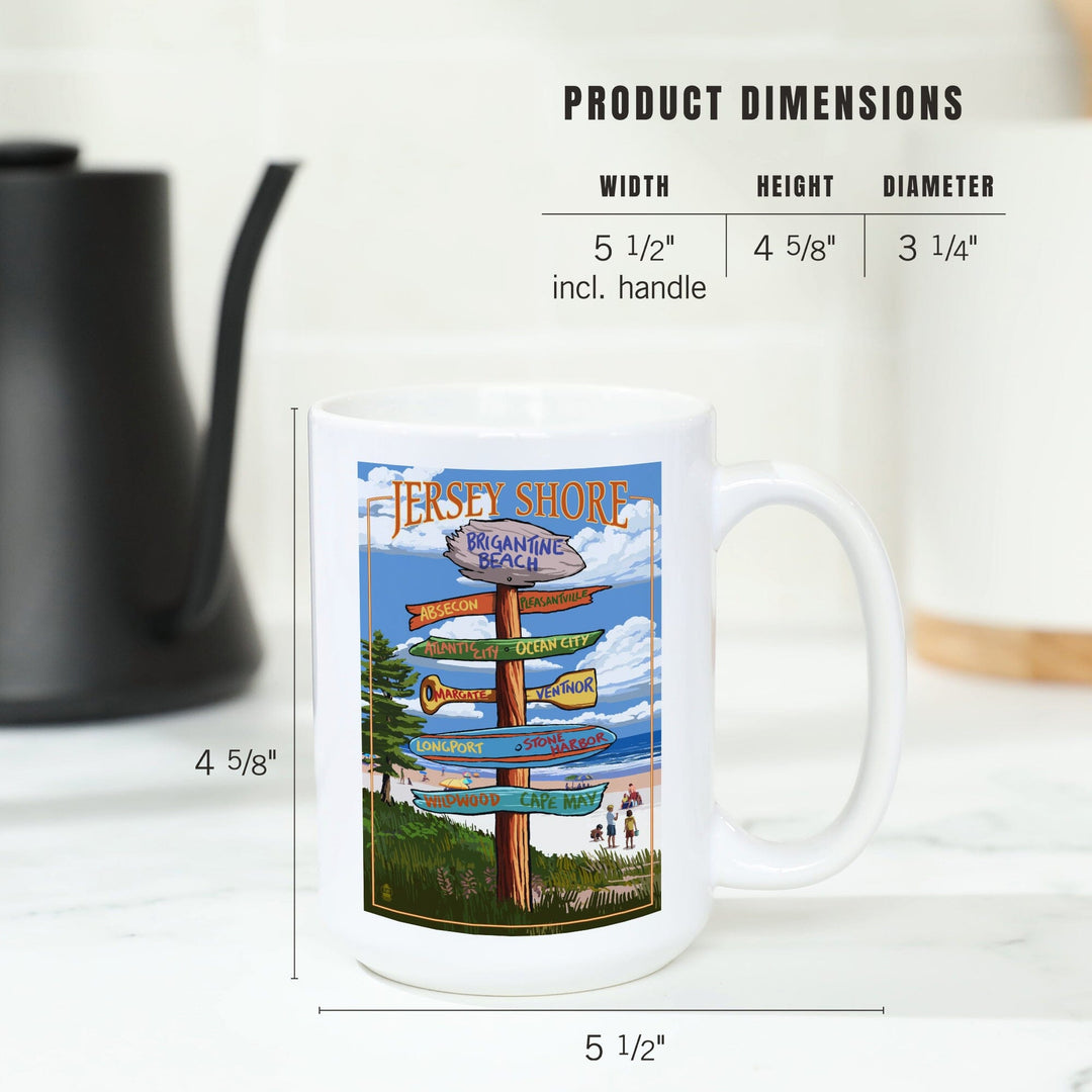 Brigantine Beach, New Jersey, Destinations Signpost, Lantern Press Artwork, Ceramic Mug - Lantern Press