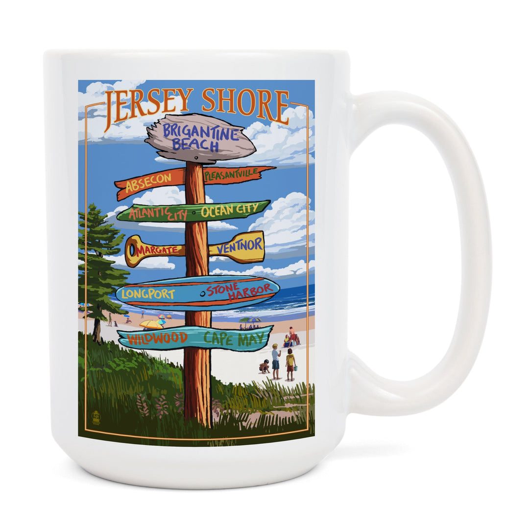 Brigantine Beach, New Jersey, Destinations Signpost, Lantern Press Artwork, Ceramic Mug - Lantern Press