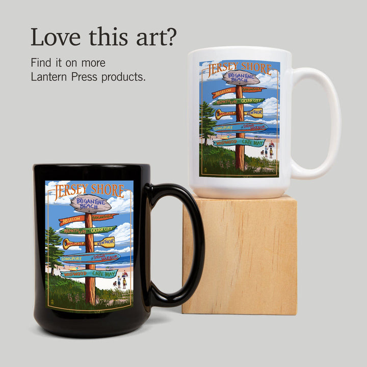 Brigantine Beach, New Jersey, Destinations Signpost, Lantern Press Artwork, Ceramic Mug - Lantern Press