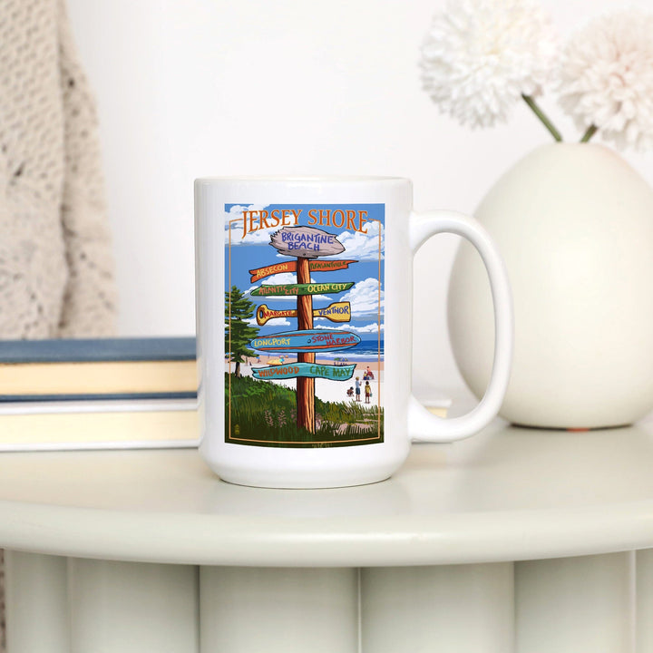 Brigantine Beach, New Jersey, Destinations Signpost, Lantern Press Artwork, Ceramic Mug - Lantern Press