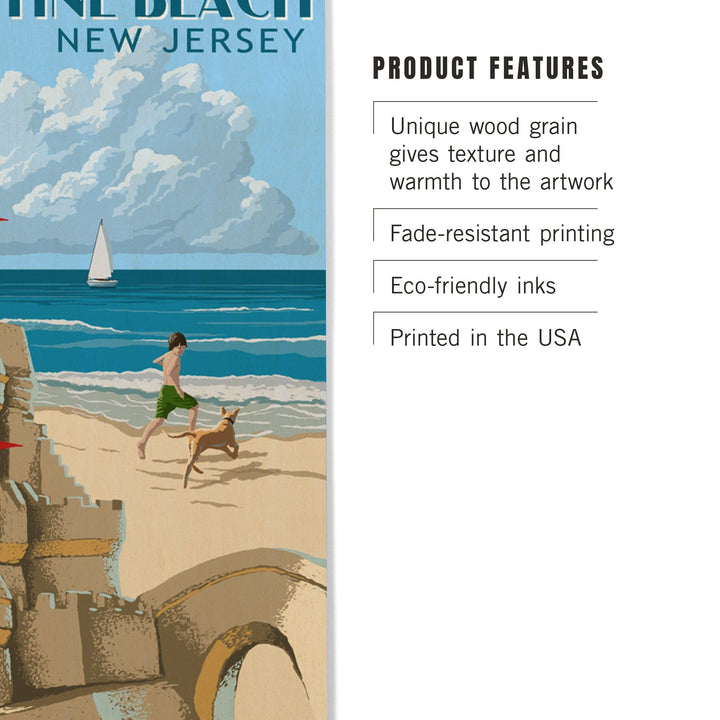 Brigantine Beach, New Jersey, Sandcastle, Lantern Press Artwork, Wood Signs and Postcards - Lantern Press