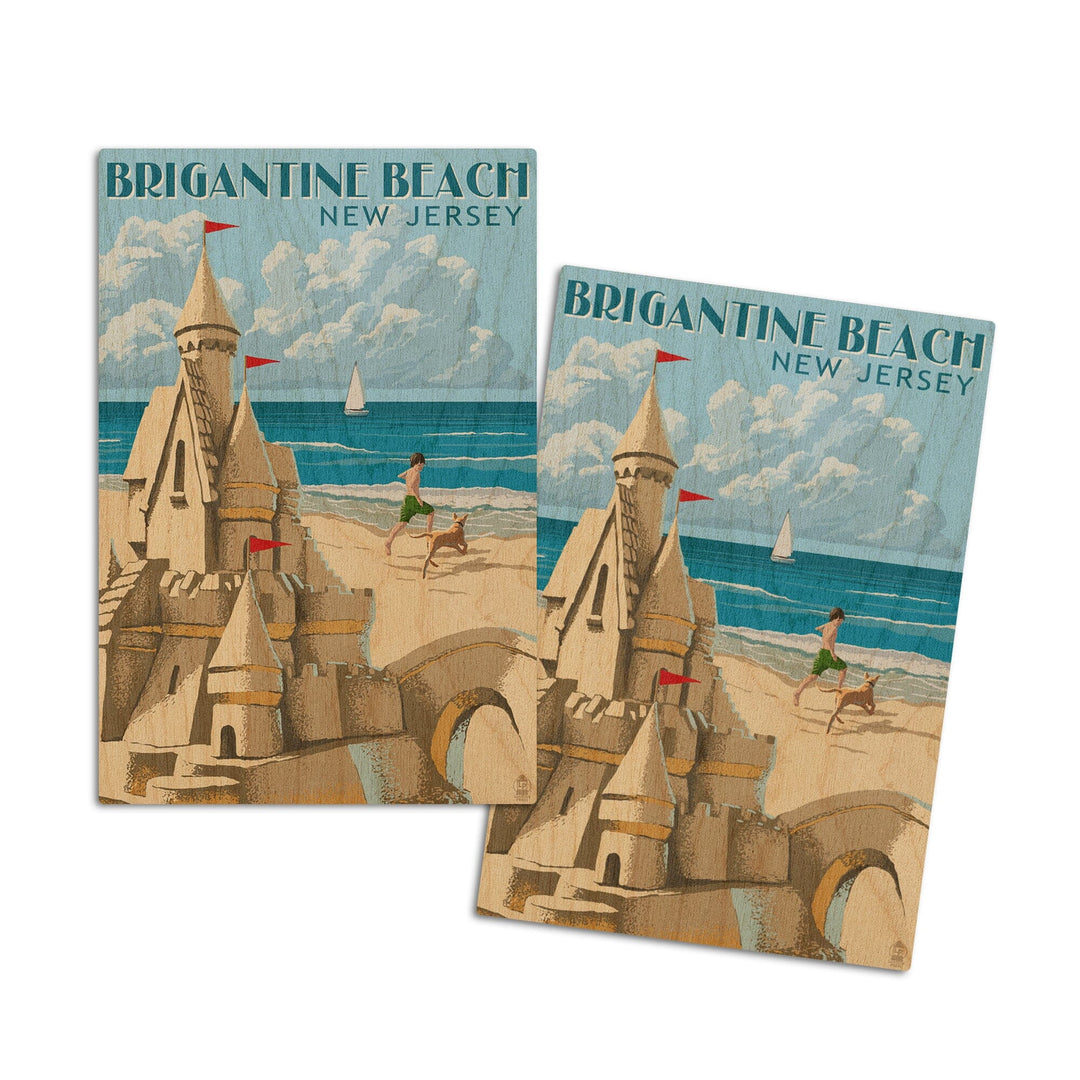 Brigantine Beach, New Jersey, Sandcastle, Lantern Press Artwork, Wood Signs and Postcards - Lantern Press