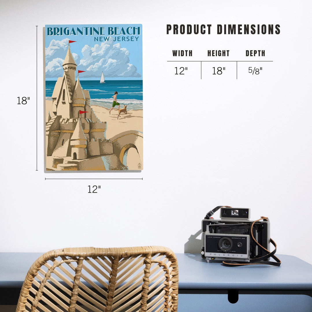 Brigantine Beach, New Jersey, Sandcastle, Lantern Press Artwork, Wood Signs and Postcards - Lantern Press