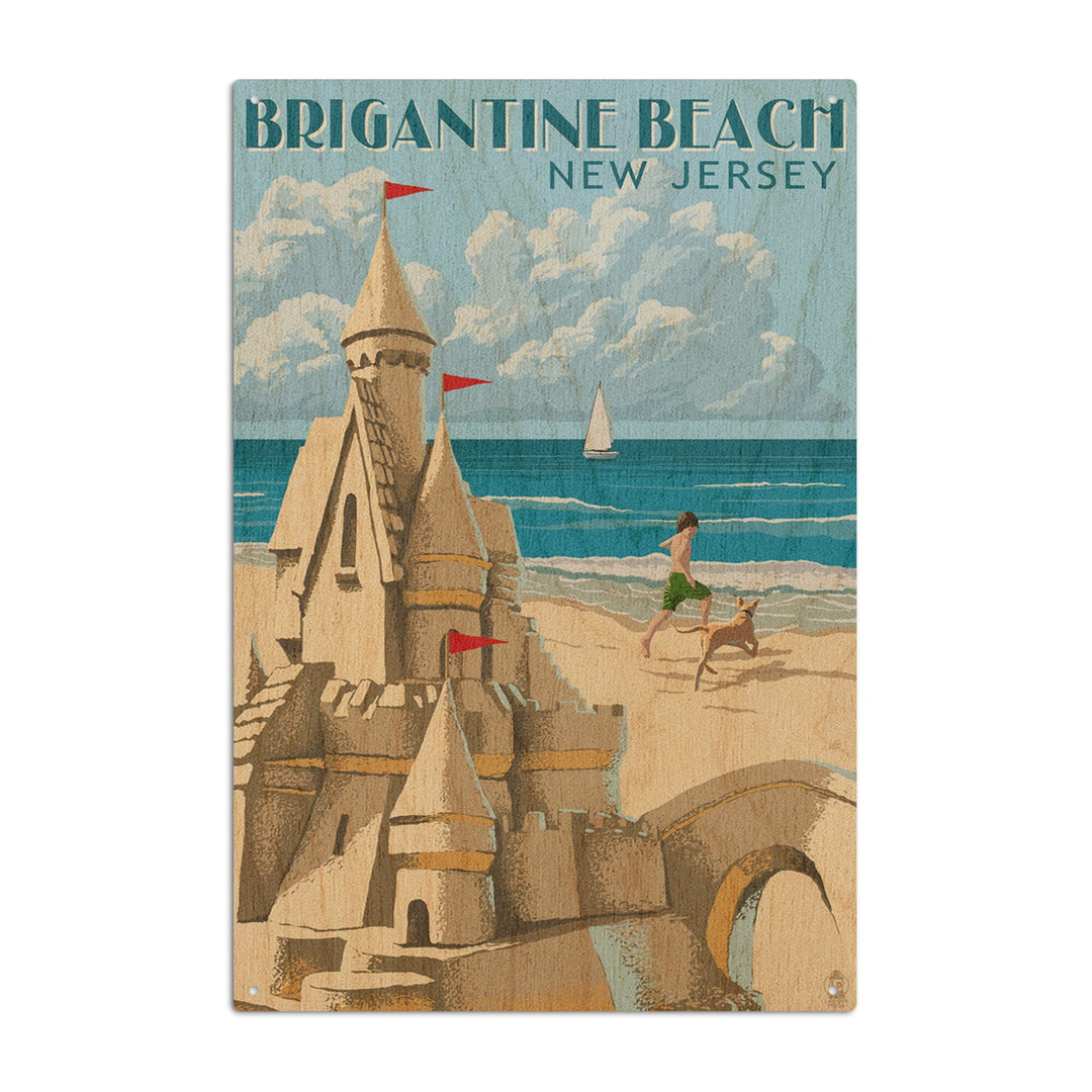 Brigantine Beach, New Jersey, Sandcastle, Lantern Press Artwork, Wood Signs and Postcards - Lantern Press