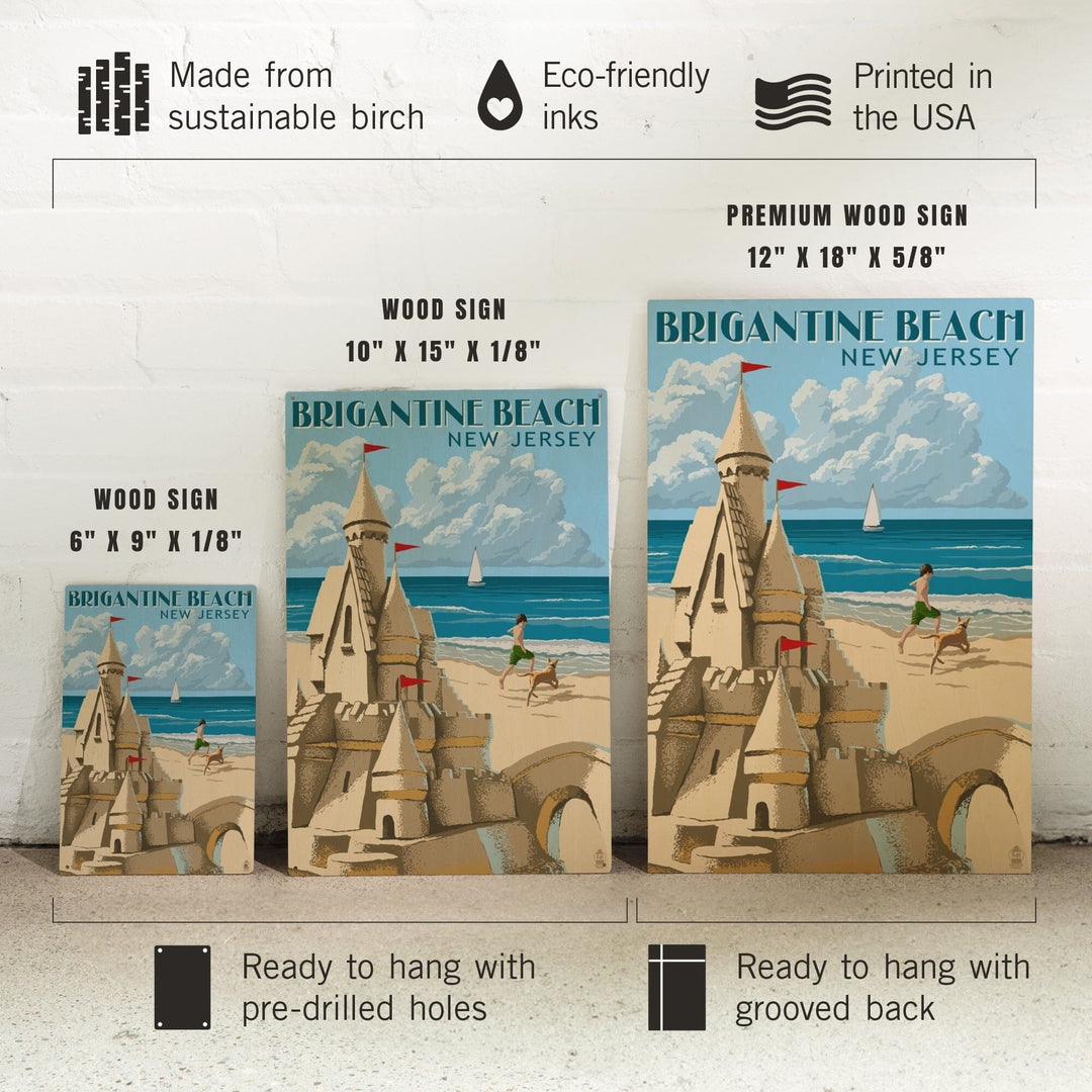 Brigantine Beach, New Jersey, Sandcastle, Lantern Press Artwork, Wood Signs and Postcards - Lantern Press