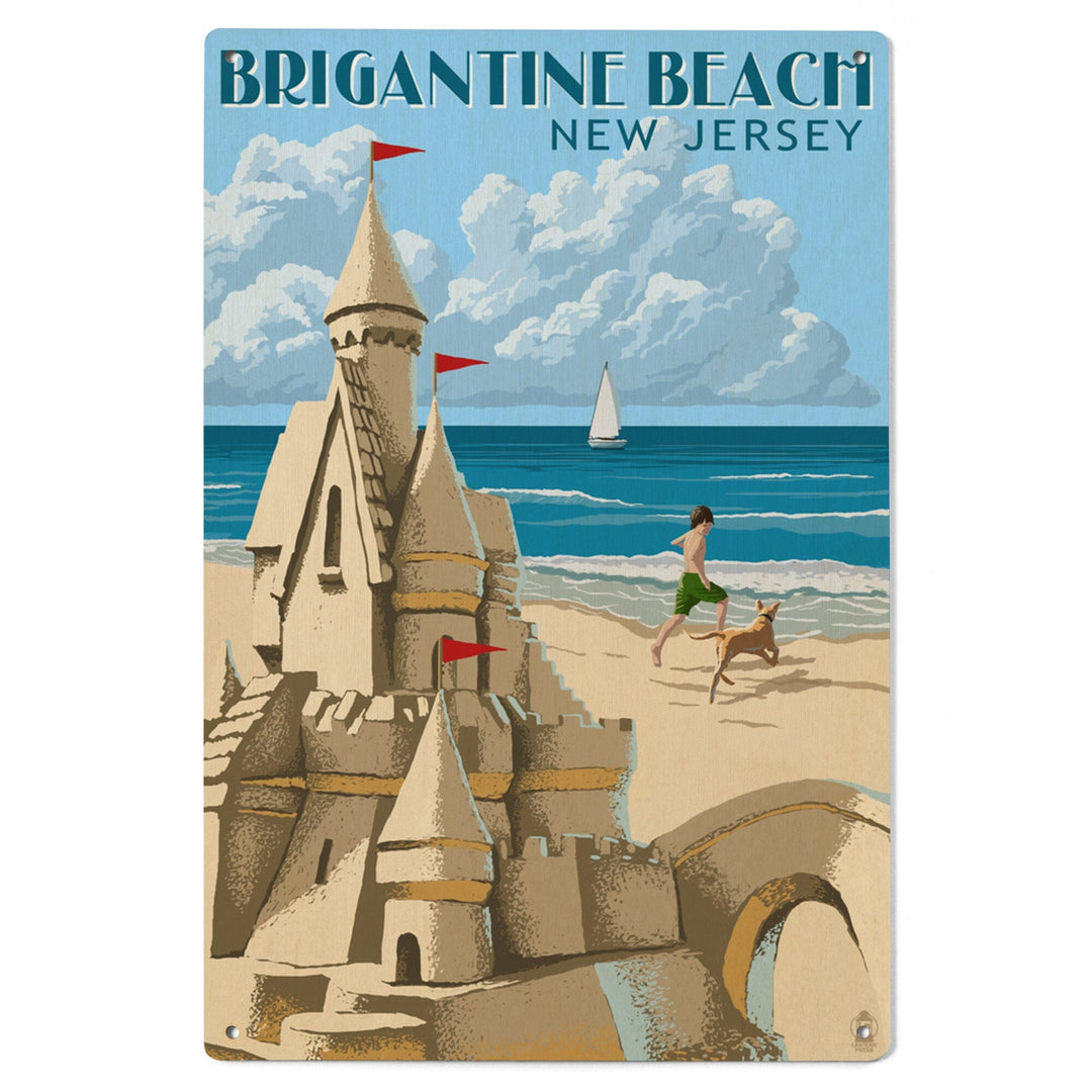 Brigantine Beach, New Jersey, Sandcastle, Lantern Press Artwork, Wood Signs and Postcards - Lantern Press