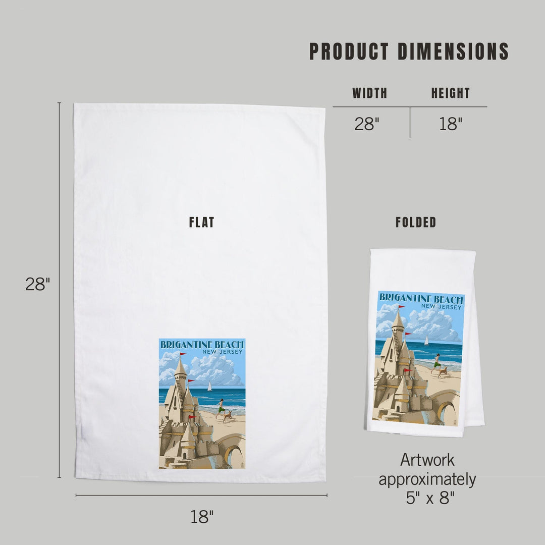 Brigantine Beach, New Jersey, Sandcastle, Organic Cotton Kitchen Tea Towels - Lantern Press