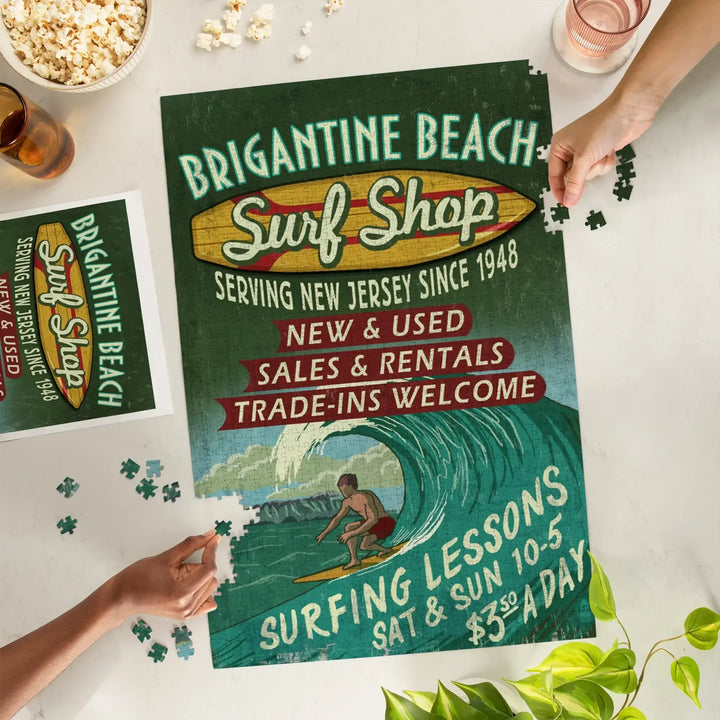 Brigantine Beach, New Jersey, Surf Shop Vintage Sign, Jigsaw Puzzle Puzzle Lantern Press 