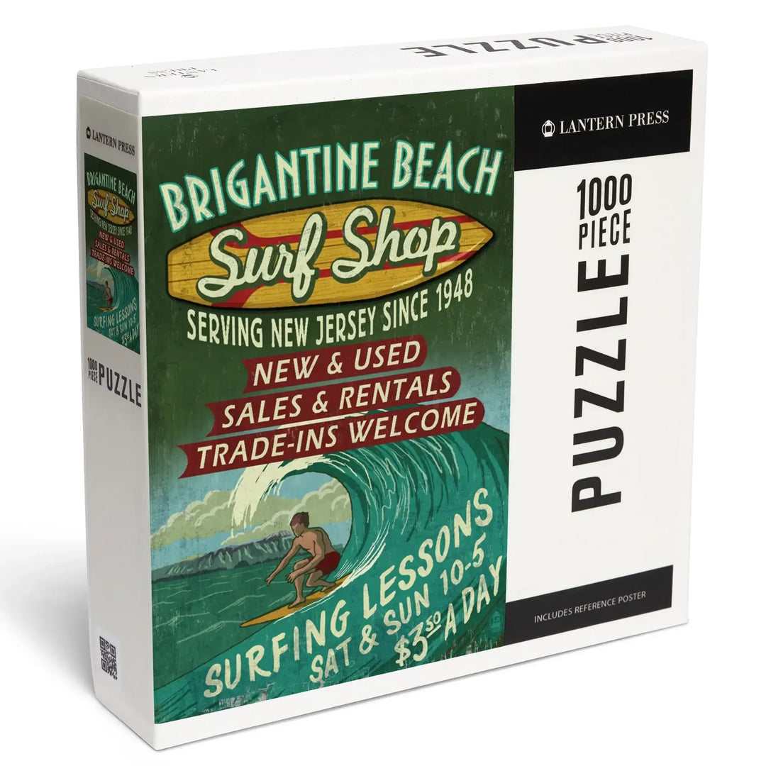 Brigantine Beach, New Jersey, Surf Shop Vintage Sign, Jigsaw Puzzle Puzzle Lantern Press 