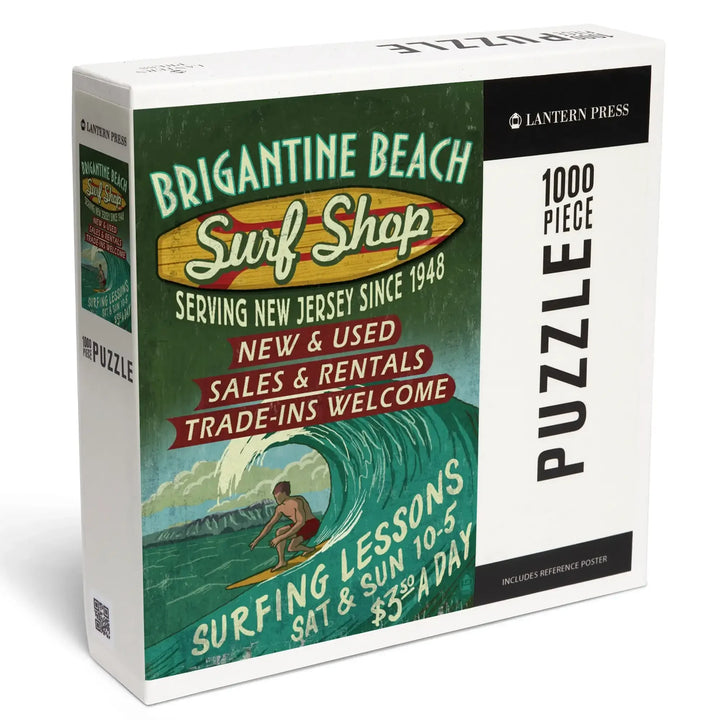 Brigantine Beach, New Jersey, Surf Shop Vintage Sign, Jigsaw Puzzle Puzzle Lantern Press 