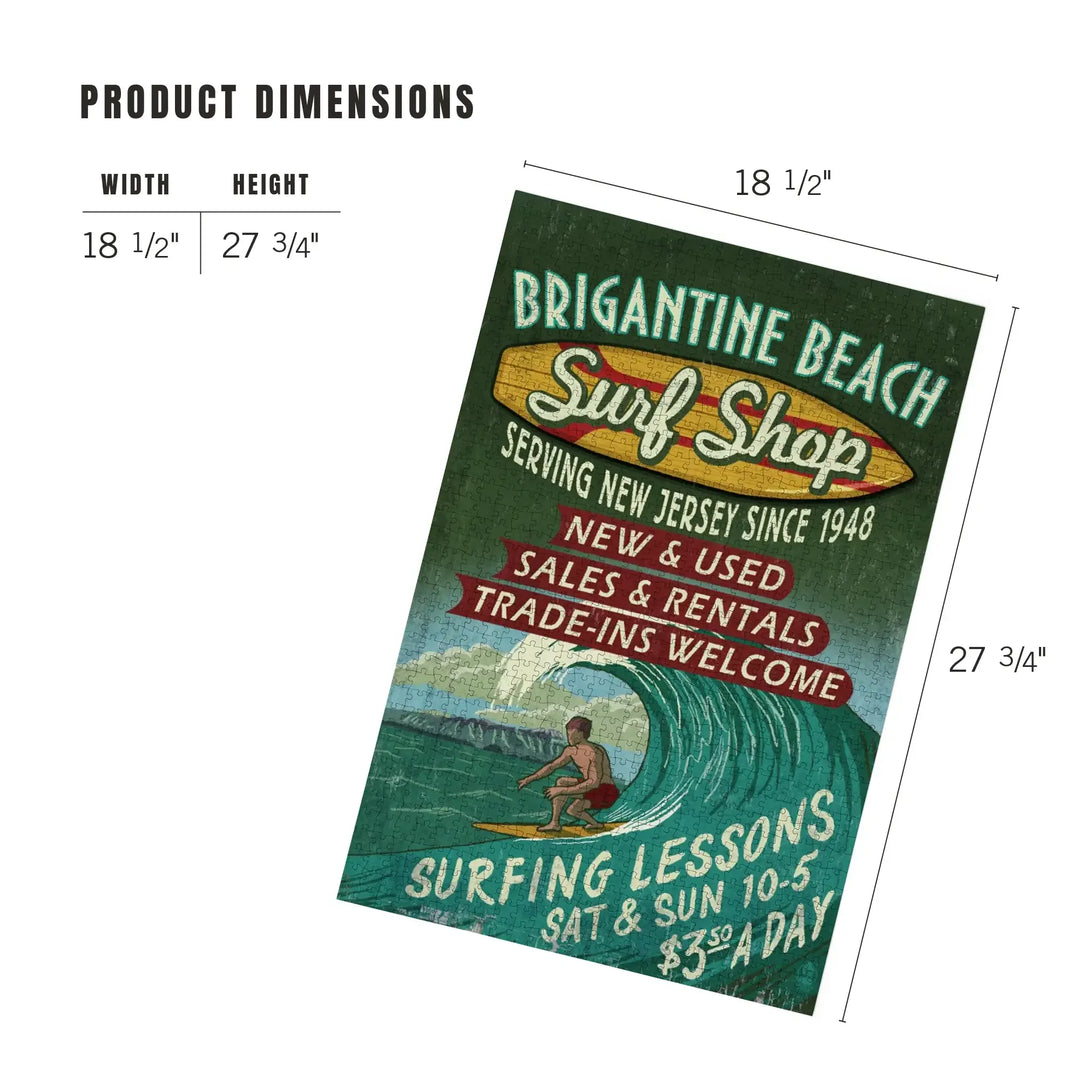 Brigantine Beach, New Jersey, Surf Shop Vintage Sign, Jigsaw Puzzle Puzzle Lantern Press 