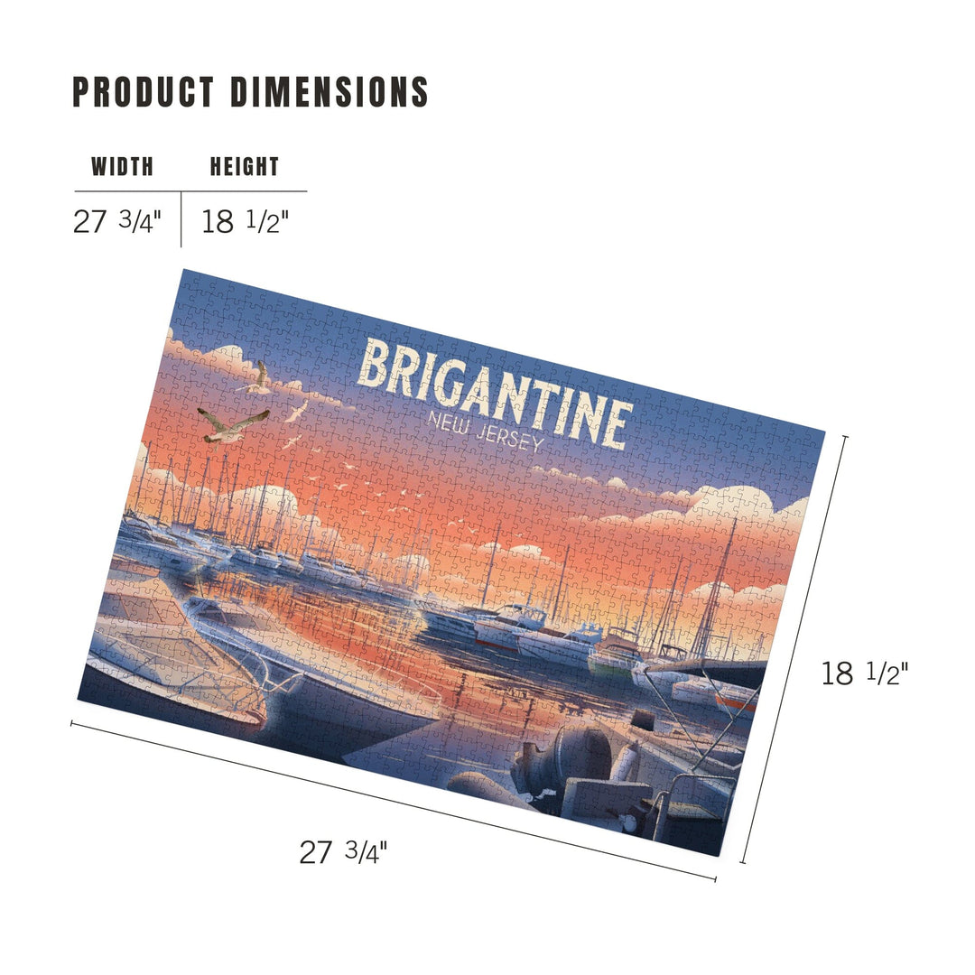Brigantine, New Jersey, Lithograph, Home Sweet Harbor, Boats in Marina, Jigsaw Puzzle Puzzle Lantern Press 