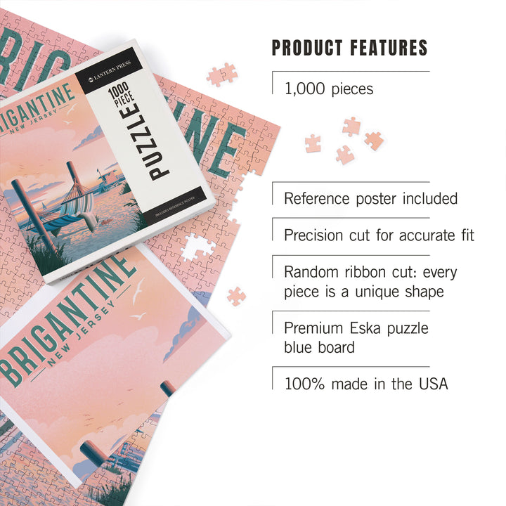 Brigantine, New Jersey, Lithograph, Salt Air, No Cares, Hammock on Beach, Jigsaw Puzzle Puzzle Lantern Press 