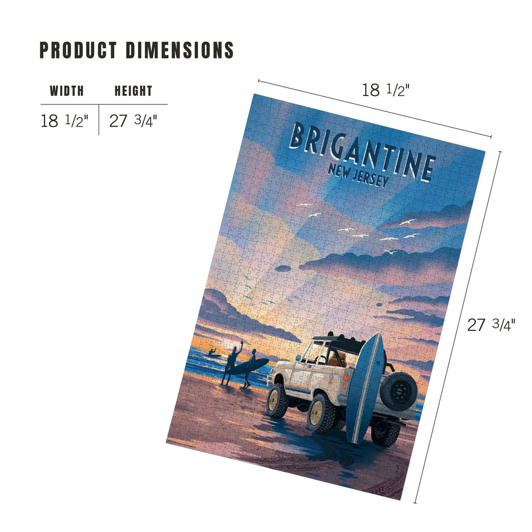 Brigantine, New Jersey, Lithograph, Wake Up! Surf's Up!, Surfers on Beach, Jigsaw Puzzle Puzzle Lantern Press 