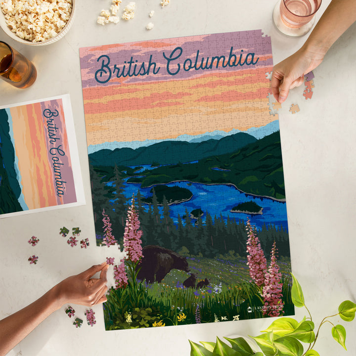 British Columbia, Canada, Bear and Spring Flowers, Jigsaw Puzzle Puzzle Lantern Press 