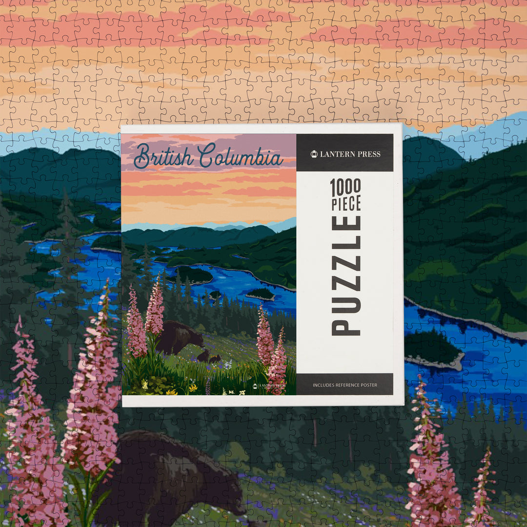 British Columbia, Canada, Bear and Spring Flowers, Jigsaw Puzzle Puzzle Lantern Press 