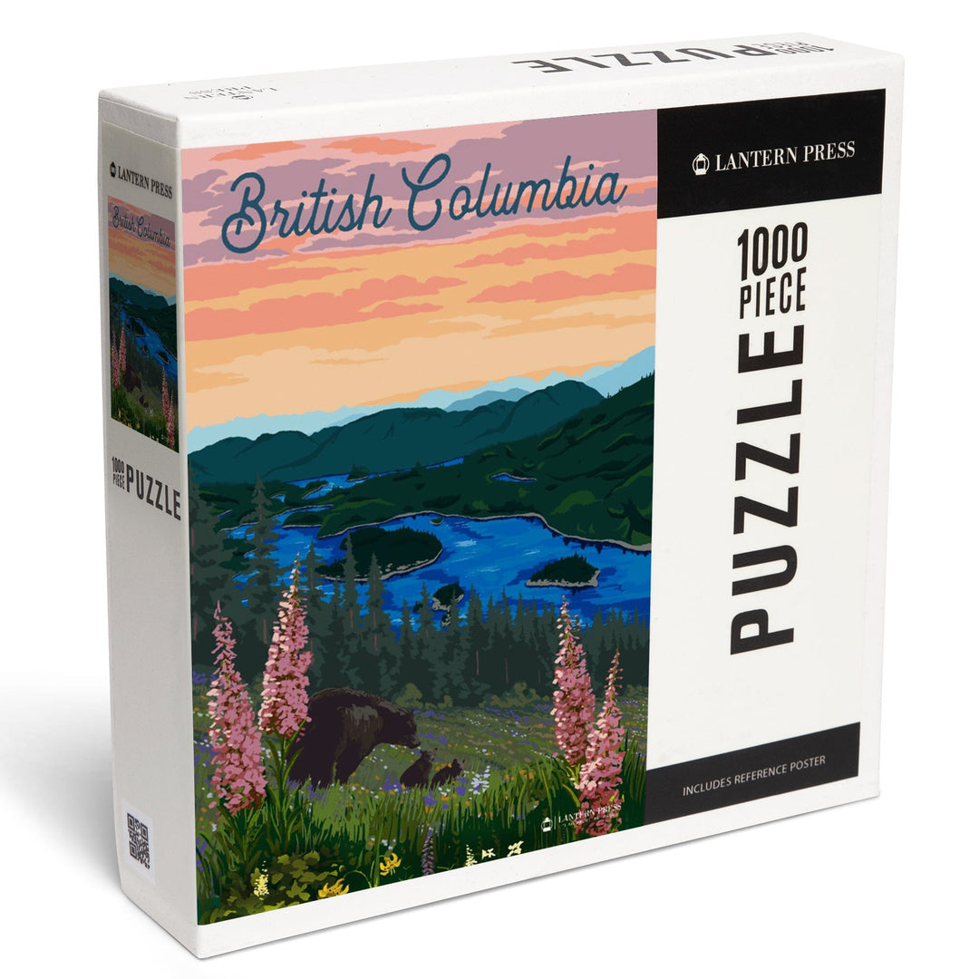 British Columbia, Canada, Bear and Spring Flowers, Jigsaw Puzzle Puzzle Lantern Press 