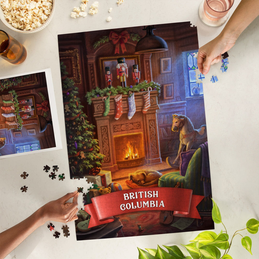 British Columbia, Christmas Morning, Fireplace and Stockings, Jigsaw Puzzle Puzzle Lantern Press 