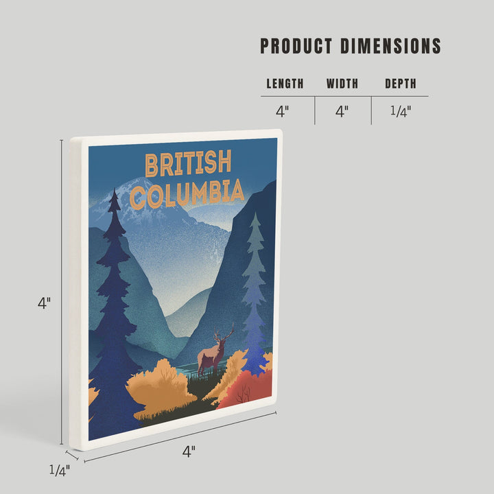 British Columbia, Lithograph, Elk and Mountains Scene, Coasters Coasters Lantern Press 