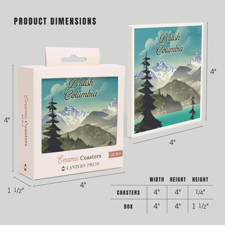 British Columbia, Lithograph, Lake and Mountain Scene, Coasters Coasters Lantern Press 