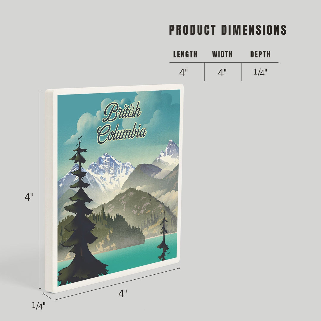British Columbia, Lithograph, Lake and Mountain Scene, Coasters Coasters Lantern Press 